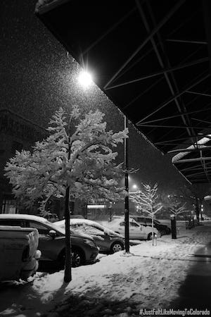 Snowy night in Boulder